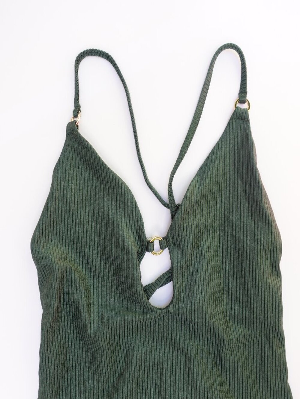 Women's Aerie Shine Rib Full Coverage One Piece Swimsuit NWT Deep V neck summer - Picture 4 of 9